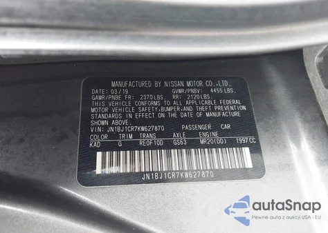 2019 Nissan Rogue Sport Sv z USA, uszkodzony, nr VIN JN1BJ1CR7KW627870